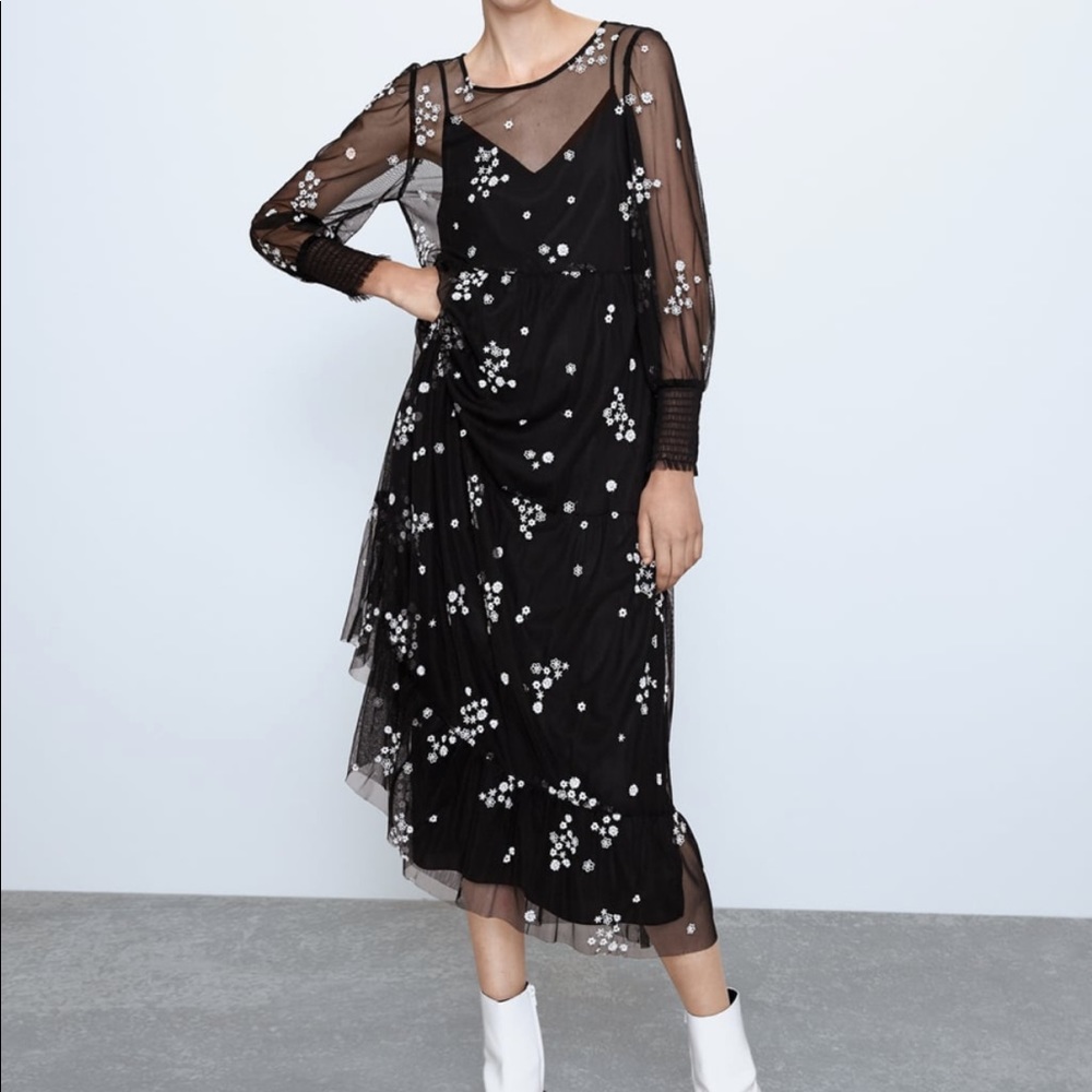 Zara Floral Mesh Dress